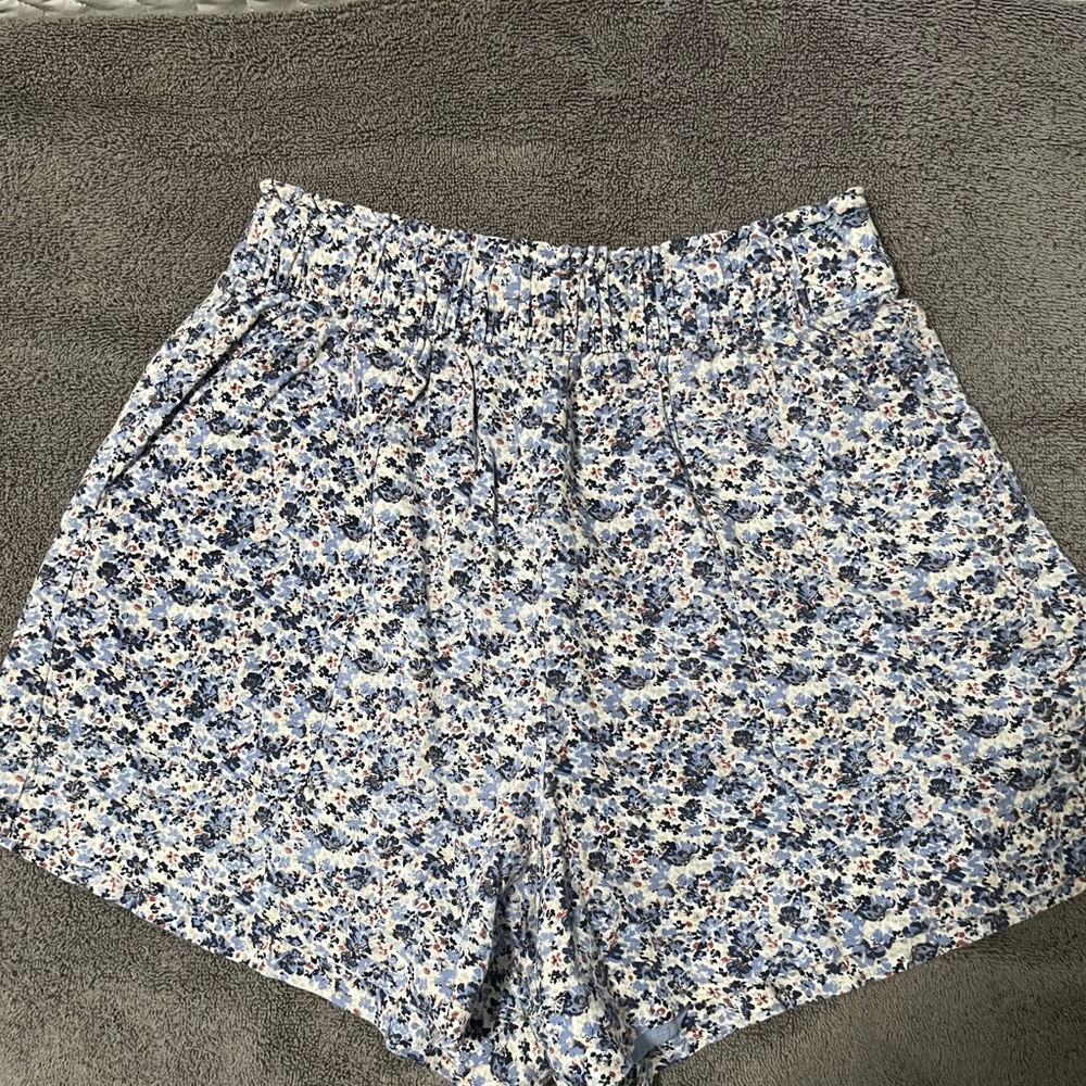 NWT Abercrombie & Fitch Blue Flowered Linen Shorts. Fully lined. Size Small.